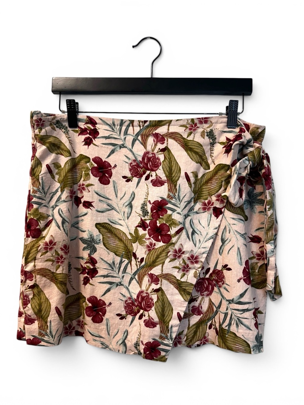 Maison d’Amélie Tropical Print Side Tie Lined Faux Wrap Skirt SZ XL